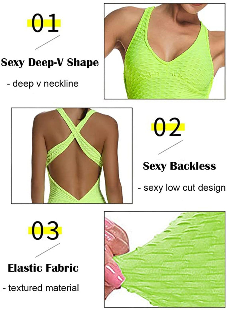 Women's Backless Solid Color Textured Yoga Jumpsuits - SeasumFits