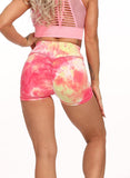 Women Tie Dyed Ruched Athletic Sports Yoga Shorts - SEASUM
