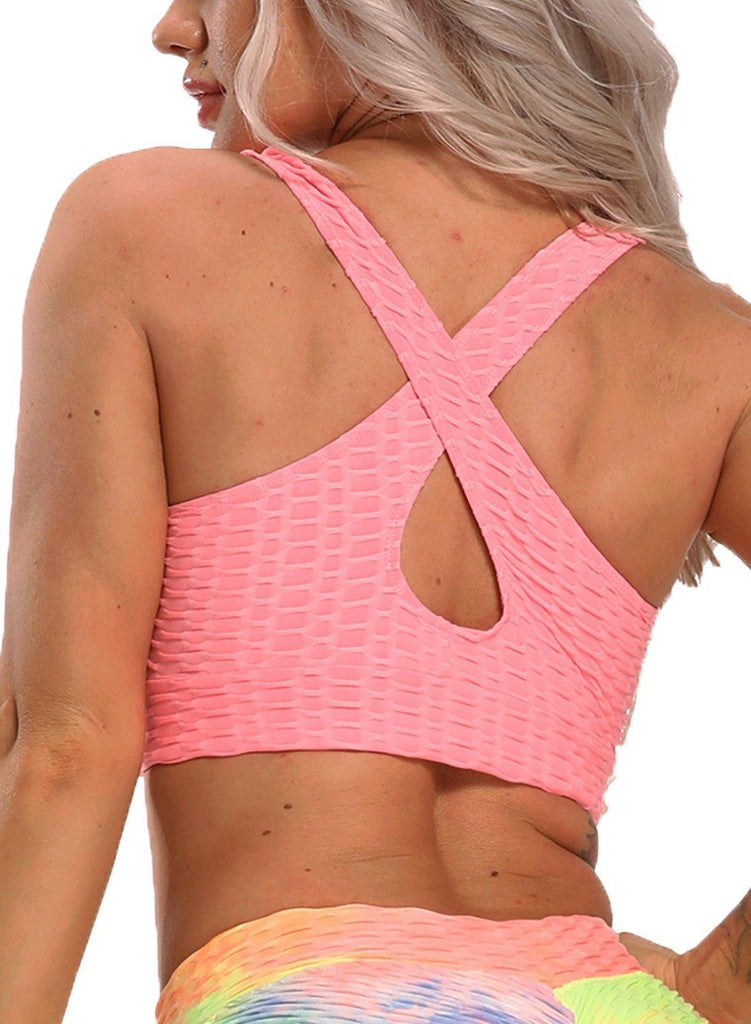 SEASUM Women V Neck Honrycomb Sports Bras - SEASUM