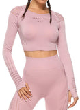 Long Sleeve Seamless Hollow Fitness Crop Top - SEASUM