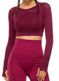 Long Sleeve Seamless Hollow Fitness Crop Top - SEASUM