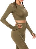 Seamless Long Sleeve Hollow Crop Top - SeasumFits