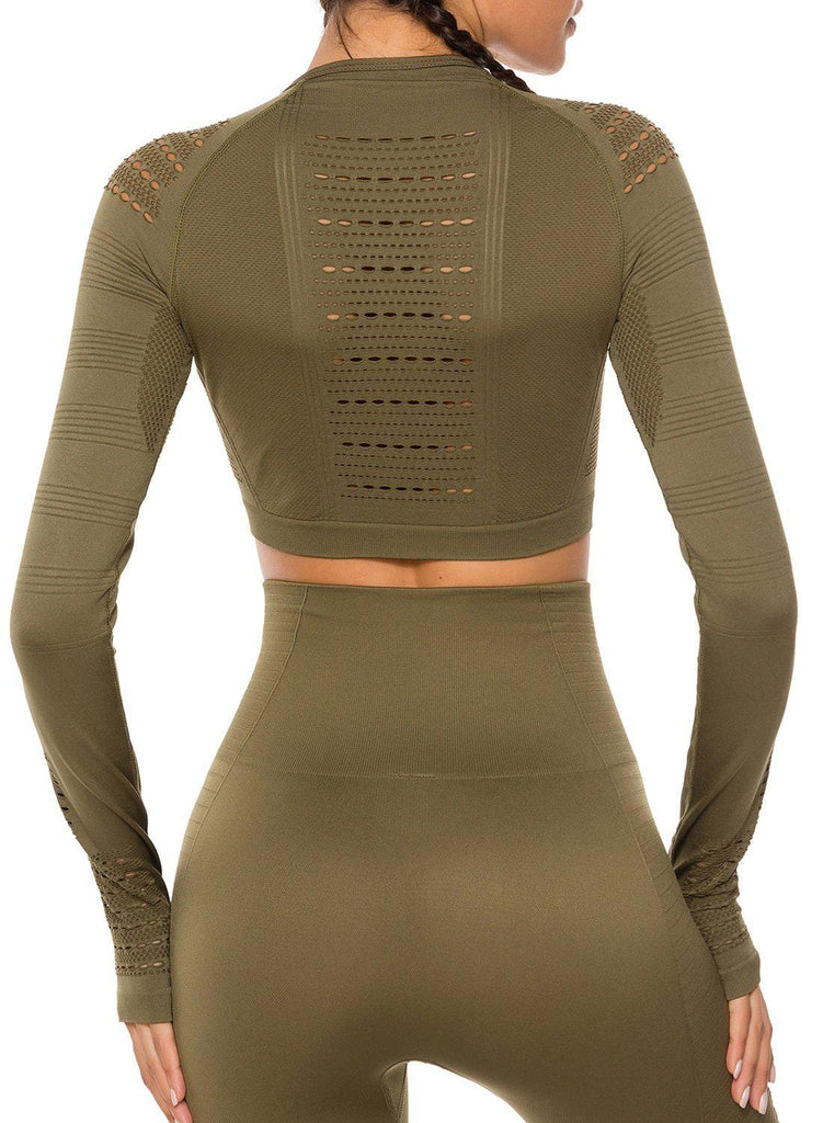 Seamless Hollow Long Sleeve Women Crop Top - SeasumFits