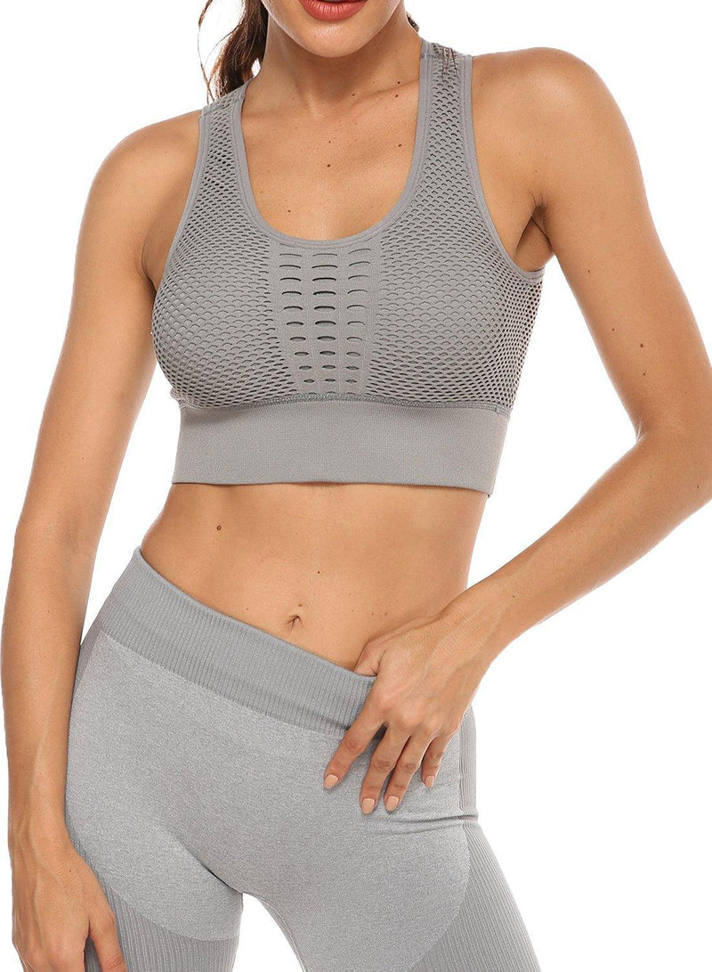 SEASUM Women's Grid Mesh Back Hollow Out Ultra Soft Seamless Top Bra - SEASUM