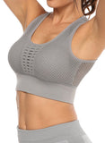 SEASUM Women's Grid Mesh Back Hollow Out Ultra Soft Seamless Top Bra - SEASUM