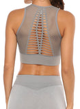 SEASUM Women's Grid Mesh Back Hollow Out Ultra Soft Seamless Top Bra - SEASUM