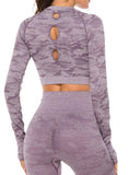 Camouflage Seamless Back Hollow Long Sleeve Yoga Top - SEASUM