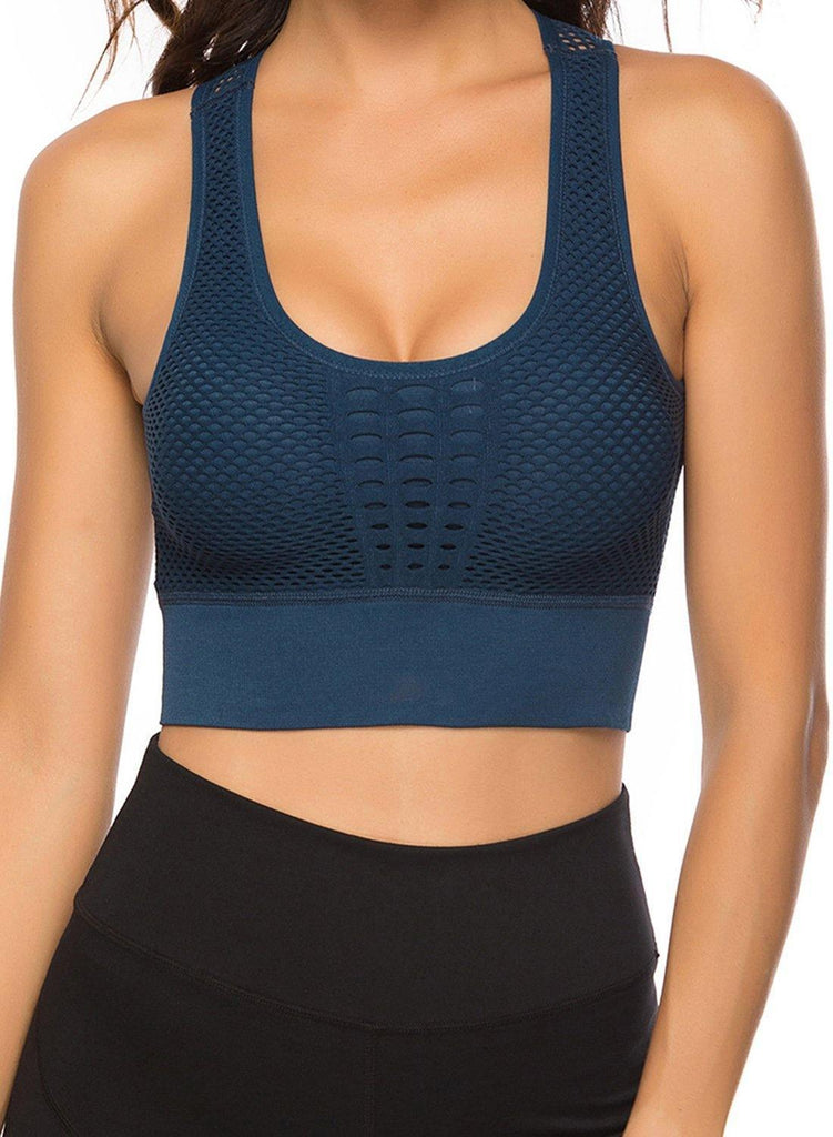 SEASUM Women's Grid Mesh Back Hollow Out Ultra Soft Seamless Top Bra - SEASUM