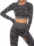 Camouflage Seamless Back Hollow Long Sleeve Yoga Top - SEASUM