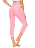 SEASUM-SEASUM Tummy Control Leggings Textured Women Workout Capris