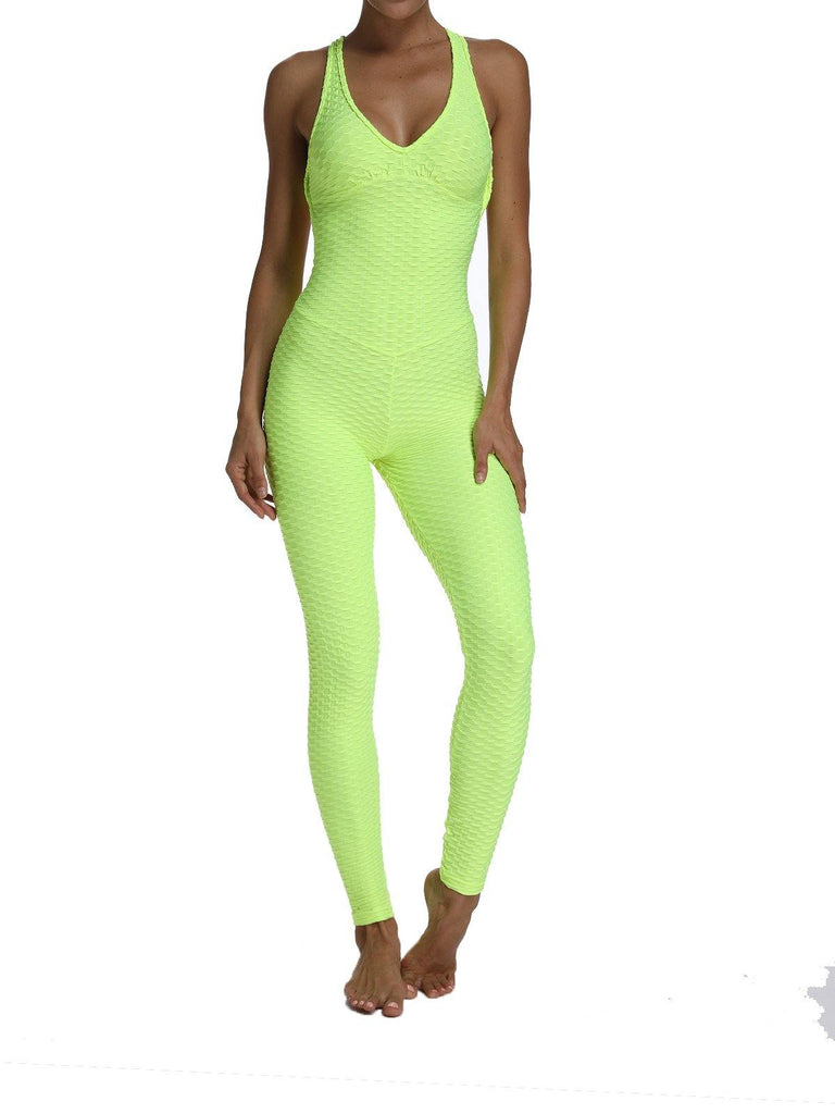 Women's Solid Color Backless Textured Yoga Jumpsuits Blue - SEASUM