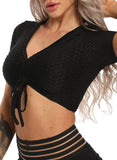 SEASUM Short Sleeves Honeycomb Crop Top Active Workout Yoga Tops - SEASUM