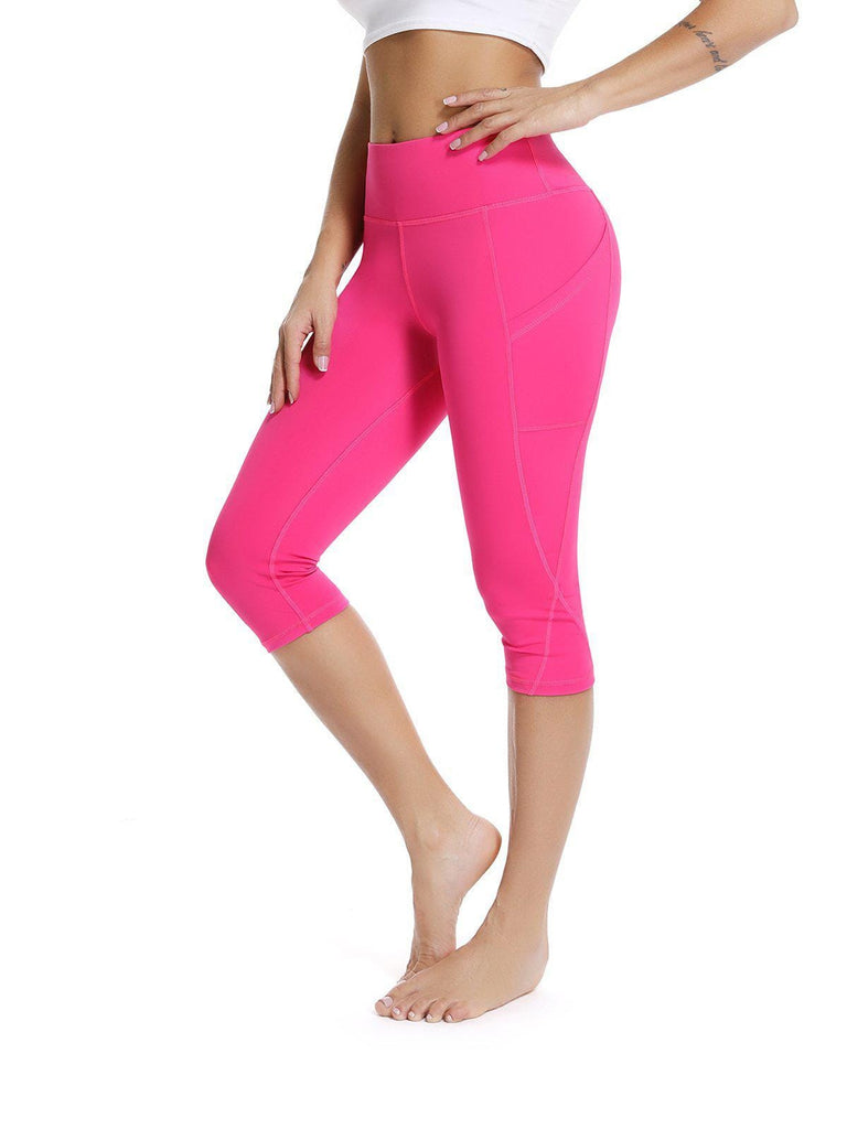 Soft Solid Color High Waist Capris Yoga Pants - SeasumFits