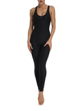 Women's Solid Color Backless Textured Yoga Jumpsuits Blue - SEASUM
