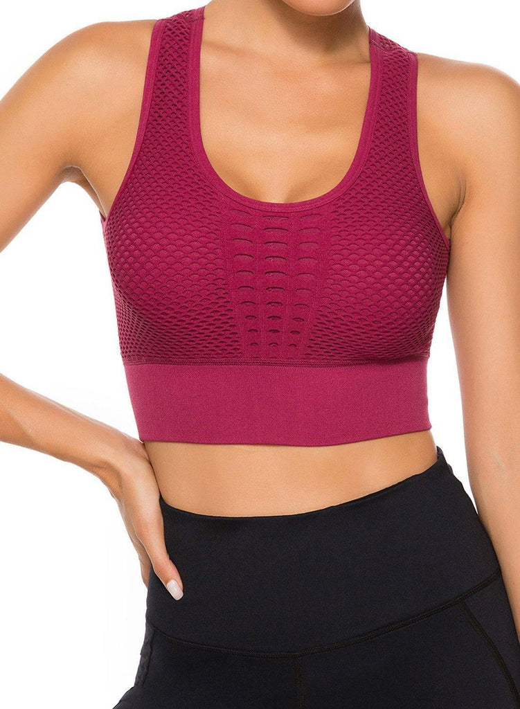 SEASUM Women's Grid Mesh Back Hollow Out Ultra Soft Seamless Top Bra - SEASUM