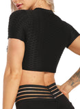 SEASUM Short Sleeves Honeycomb Crop Top Active Workout Yoga Tops - SEASUM