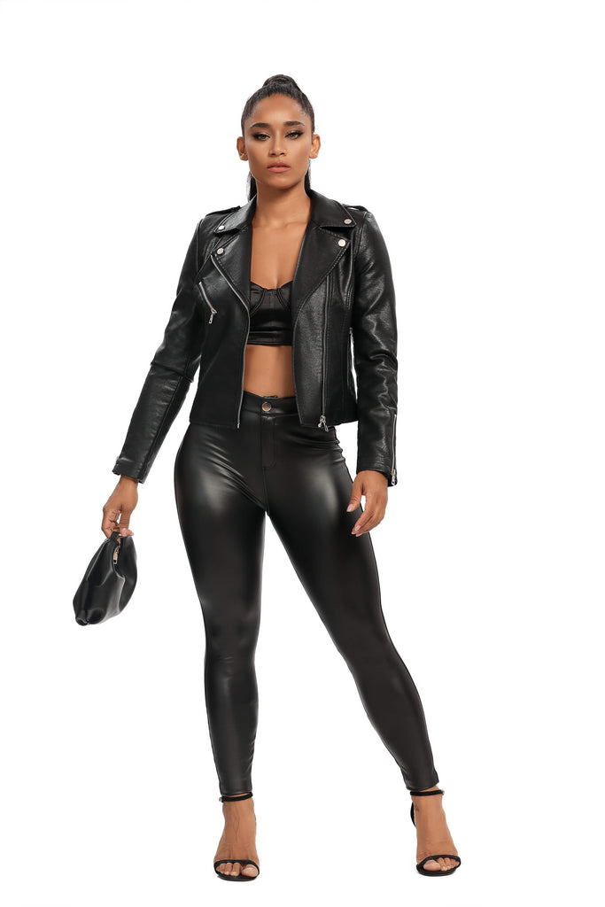 SEASUM Faux Leather Leggings Pants PU High Waisted Tights