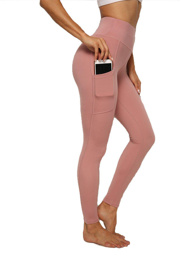 High Waist Ruched Pockets Running Yoga Leggings - SEASUM