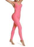 Solid Color Backless Textured Workout Yoga Jumpsuits - SeasumFits