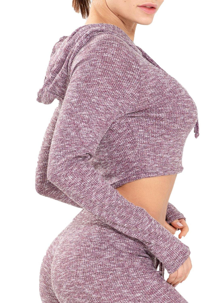 Knit Fabric Comfy Hooded Long Sleeve Yoga Tops - SEASUM