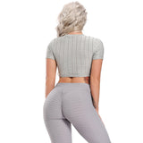 SEASUM Short Sleeves Honeycomb Crop Top Active Workout Yoga Tops - SEASUM