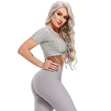 SEASUM Short Sleeves Honeycomb Crop Top Active Workout Yoga Tops - SEASUM