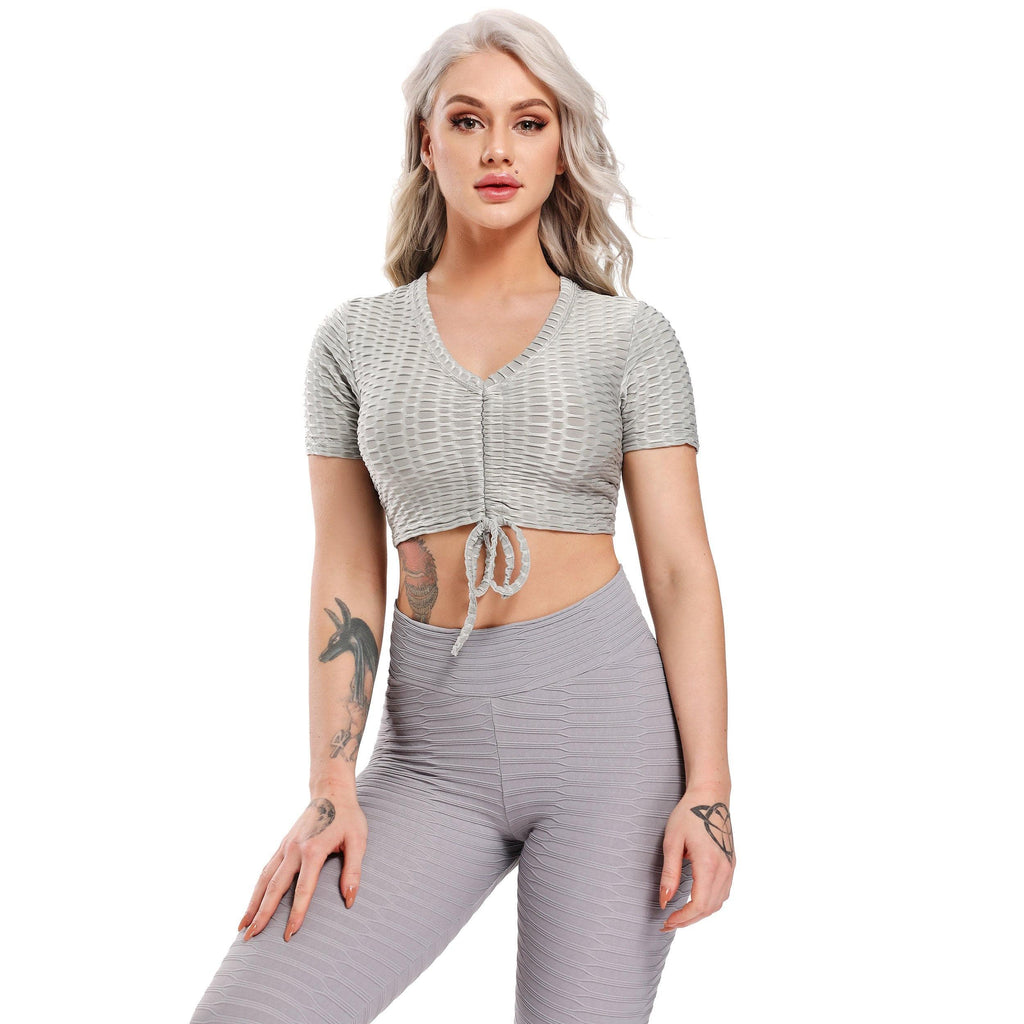 SEASUM Short Sleeves Honeycomb Crop Top Active Workout Yoga Tops - SEASUM