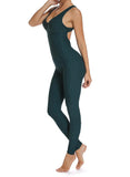 Solid Color Backless Textured Yoga Jumpsuits - SEASUM