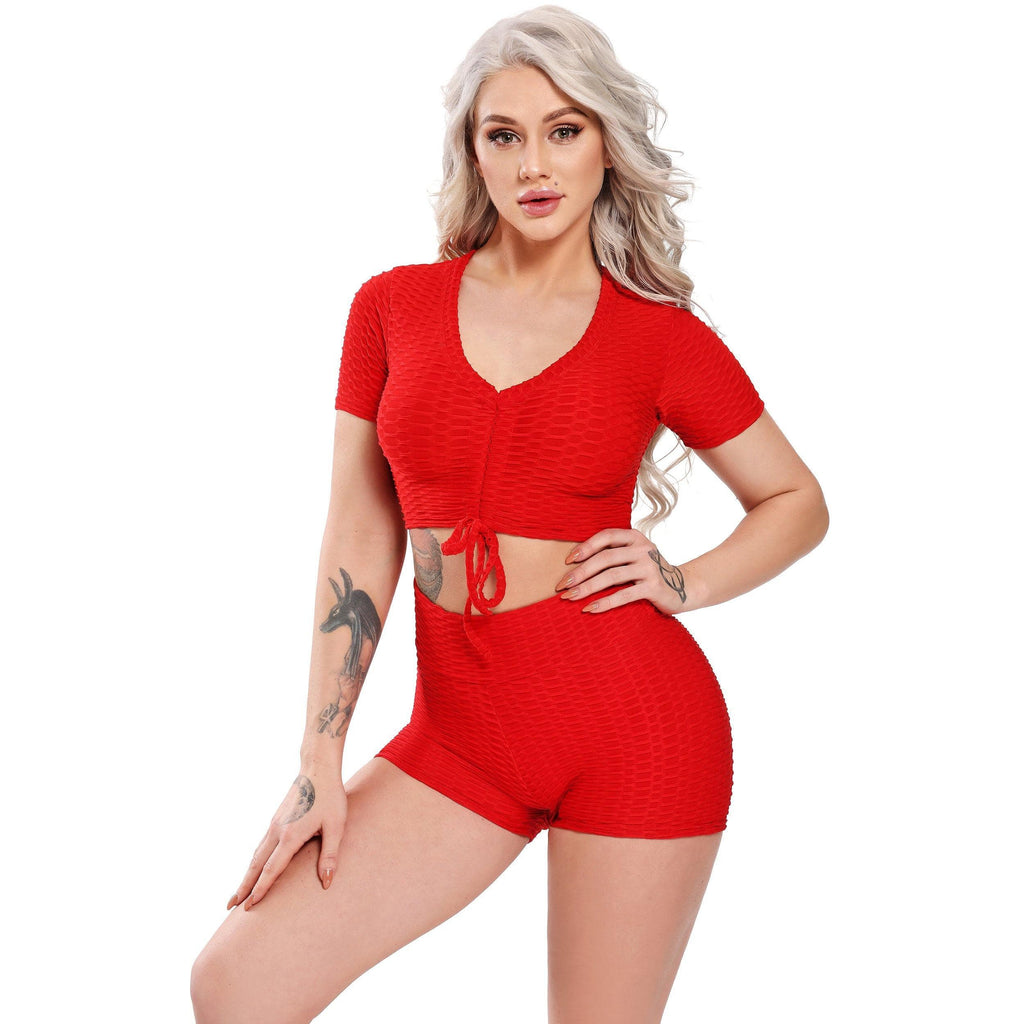 SEASUM Short Sleeves Honeycomb Crop Top Active Workout Yoga Tops - SEASUM