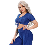 SEASUM Short Sleeves Honeycomb Crop Top Active Workout Yoga Tops - SEASUM