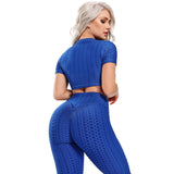 SEASUM Short Sleeves Honeycomb Crop Top Active Workout Yoga Tops - SEASUM