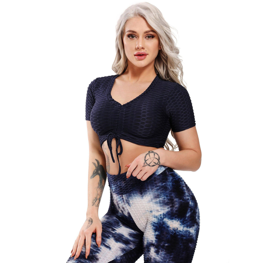 SEASUM Short Sleeves Honeycomb Crop Top Active Workout Yoga Tops - SEASUM
