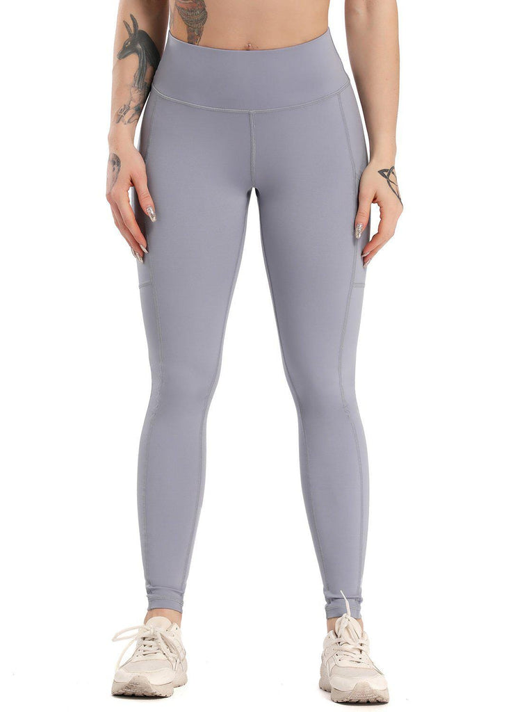 SEASUM-Solid Color Ruched Pockets Training Leggings