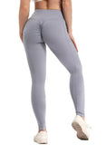 SEASUM-Solid Color Ruched High Waist Pockets Fitness Leggings