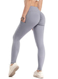 SEASUM-Solid Color Ruched Pockets Training Leggings