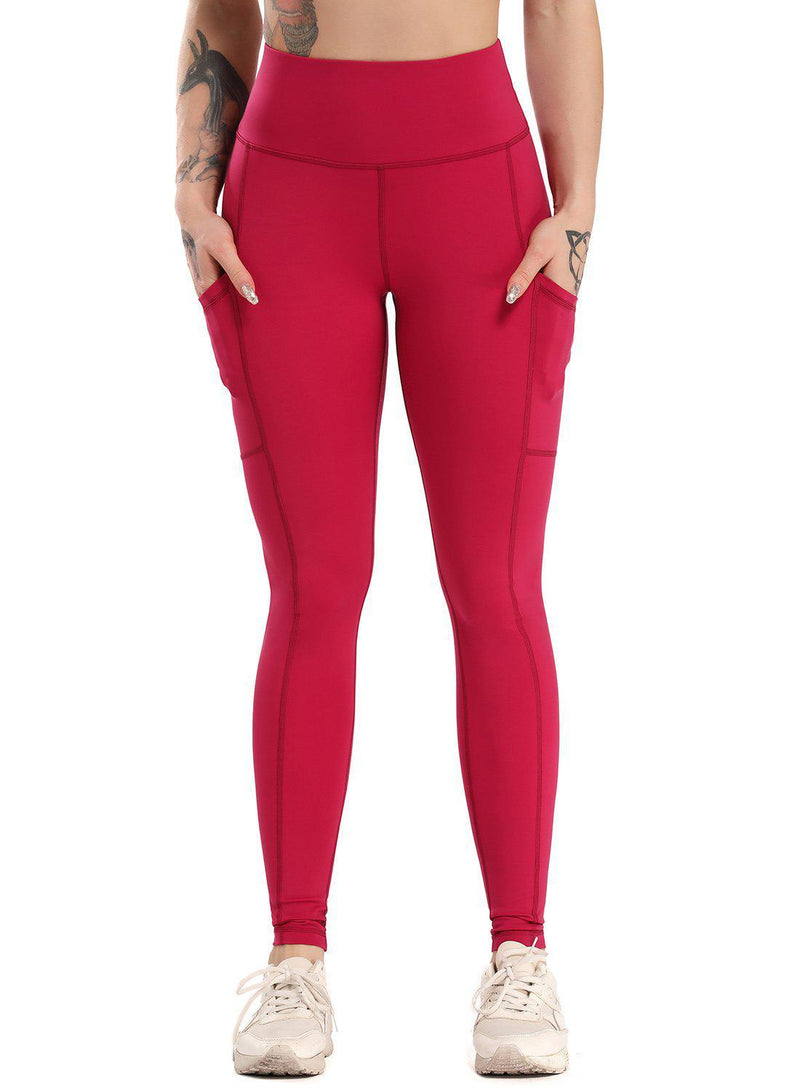 SEASUM-Solid Color Ruched High Waist Pockets Fitness Leggings