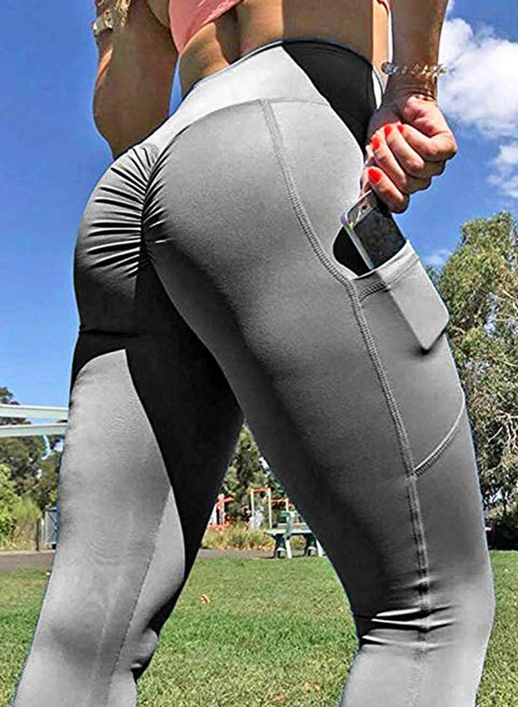 SEASUM-Solid Color Ruched Pockets Training Leggings