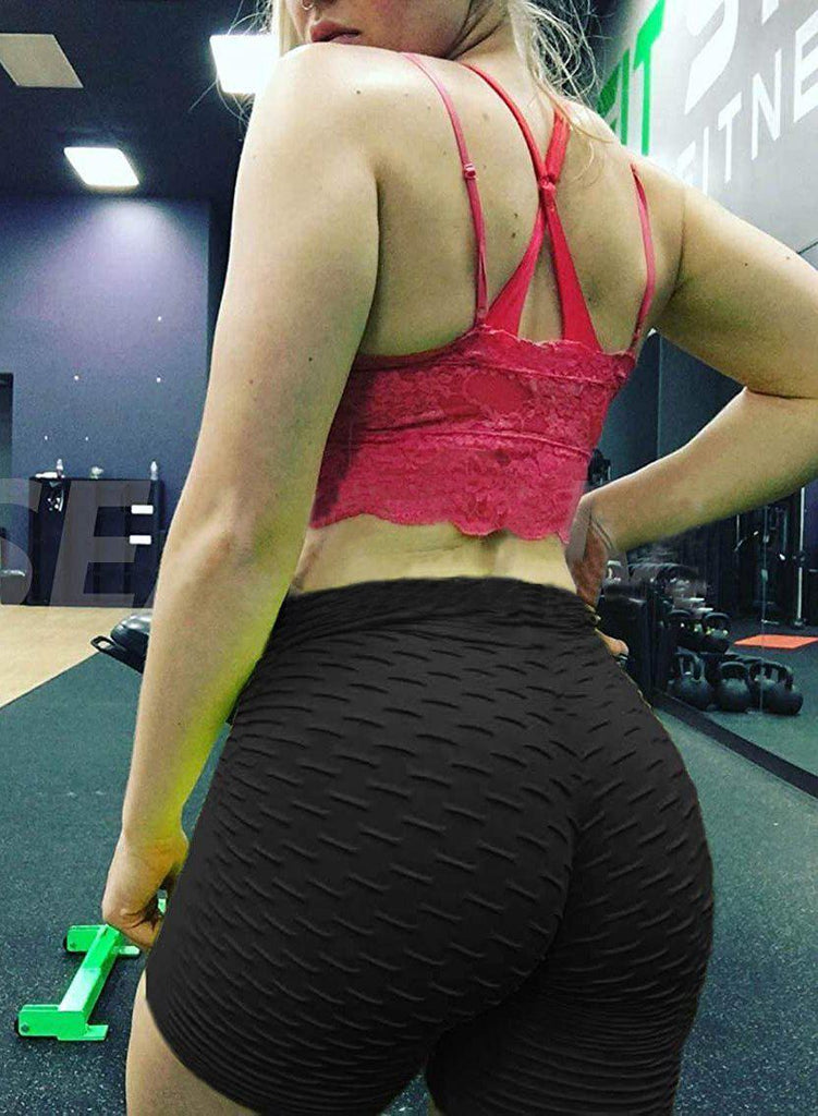 Textured High Elastic Women Yoga Shorts - SeasumFits