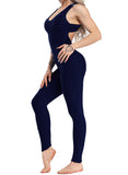 Solid Color Backless Textured Workout Yoga Jumpsuits - SeasumFits