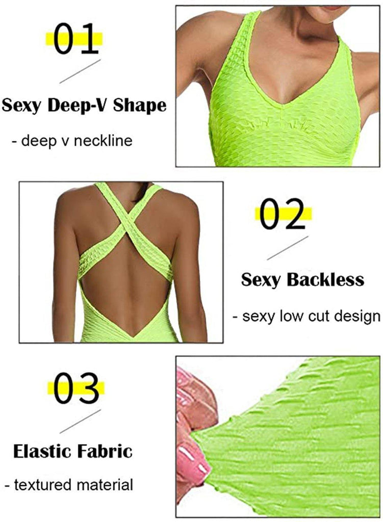 Solid Color Backless Textured Yoga Jumpsuits - SEASUM
