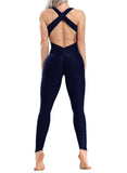 Solid Color Backless Textured Workout Yoga Jumpsuits - SeasumFits