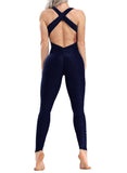 Solid Color Backless Textured Yoga Jumpsuits - SEASUM