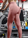 SEASUM-Solid Color Ruched High Waist Pockets Fitness Leggings