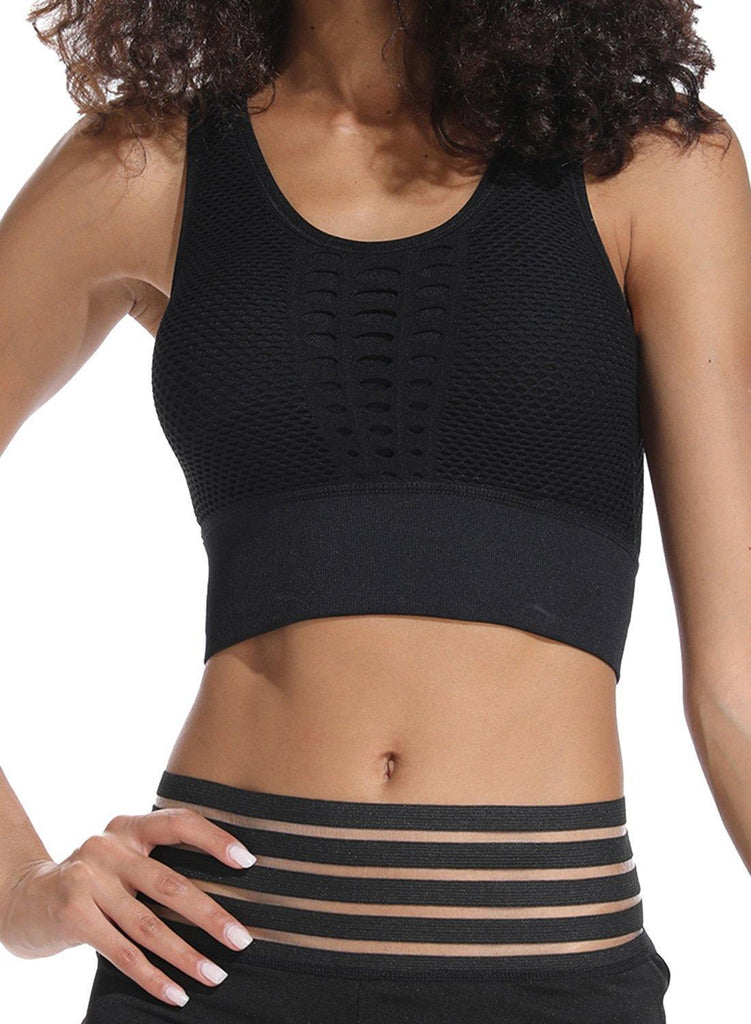 SEASUM Women's Grid Mesh Back Hollow Out Ultra Soft Seamless Top Bra - SEASUM