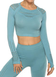 Long Sleeve Seamless Hollow Fitness Crop Top - SEASUM