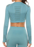 Long Sleeve Seamless Hollow Fitness Crop Top - SEASUM