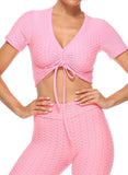 SEASUM Short Sleeves Honeycomb Crop Top Active Workout Yoga Tops - SEASUM