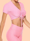 SEASUM Short Sleeves Honeycomb Crop Top Active Workout Yoga Tops - SEASUM