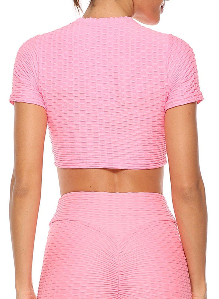 SEASUM Short Sleeves Honeycomb Crop Top Active Workout Yoga Tops - SEASUM