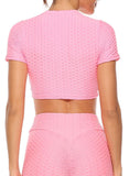 SEASUM Short Sleeves Honeycomb Crop Top Active Workout Yoga Tops - SEASUM